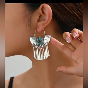 Turquoise Decor Metal Tassel Drop Earrings
